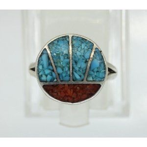 925 STERLING TURQUOISE CORAL RING  5 3/4